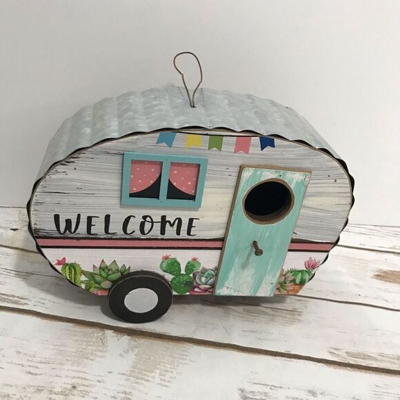 Retro Camper Birdhouse RV Travel Trailer Cactus - Picture 1 of 9